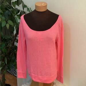 LUCKLESS Woman’s Large pull over scoop neck sweatshirt pink & white long…
